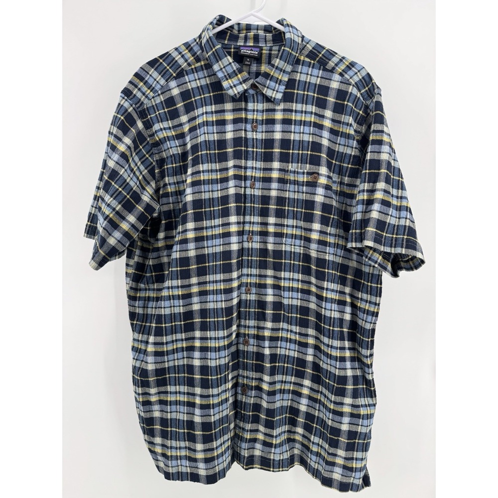 Patagonia A/C Shirt Mens XL Blue Plaid Textured Organic Cotton Button Up Casual - Picture 1 of 8